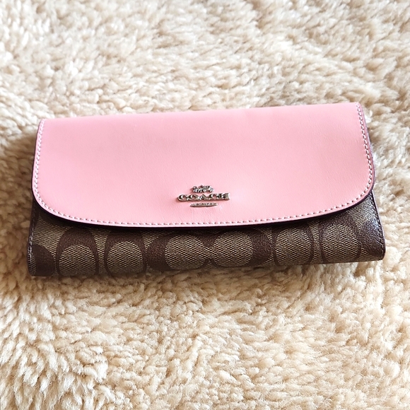 Beautiful Coach Brown Signature and Pink Leather Tri-fold Long Wallet 🩷🤎🩶 - Picture 12 of 12